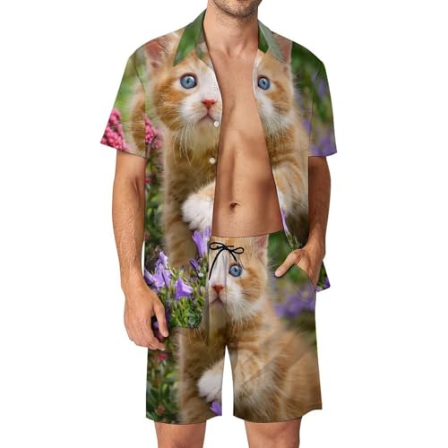 Adorable chat chemise hawaïenne hommes ensemble de plage imprimé original taille S