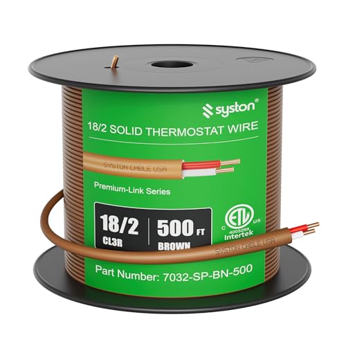 Syston 18/2 Thermostat Doorbell HVAC Heating Control Cable Wire, 18 AWG 2 Conductors 100% Solid Copper Conductors CL3R/FT4/CMR Riser-Rated, UV Resistant RoHS for Low Voltage Applications Use