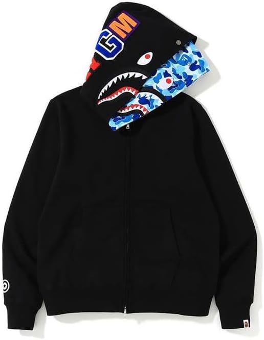 Sudadera con capucha y cremallera de doble capa con diseño de tiburón Sudadera de moda juvenil con cremallera completa para hombre de estilo hip hop