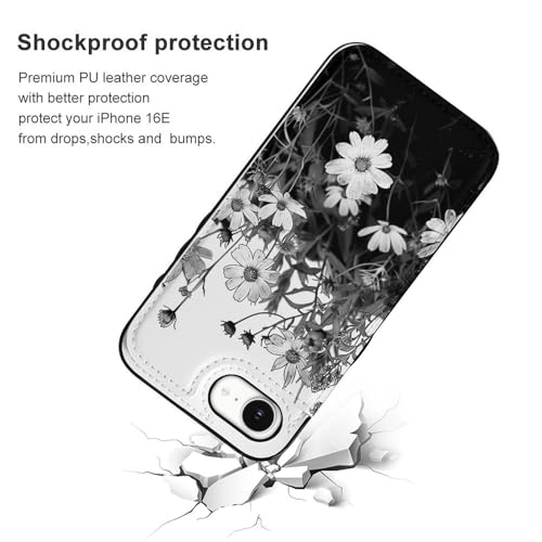 Étui portefeuille iPhone 16 E à rabat en cuir imprimé floral