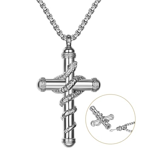 OIDEA Snake Cross Urn Necklaces for Ashes: Men Women Openable