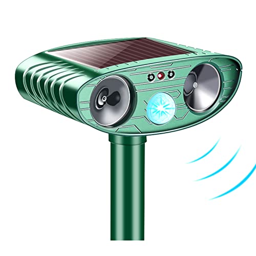 RITTRO Solar Ultrasonic Animal Repeller, Waterproof, Deer Repellent with Motion Sensor Activated Flashing LED Light Deterrent Scarer