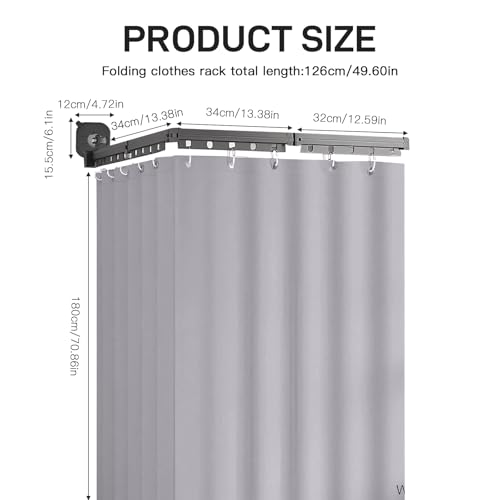 Duschvorhangstange - Ohne Bohren L/U Form Faltbar 3 Fold - Duschstange Shower Curtain Rail Flexibel Winkelverstellbar - Duschvorhang mit Starkem Saugnapf Stabile Bad Ecklösung Wasserdicht Wohnmobil