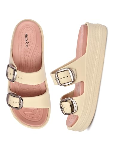 HEALTH FIT SUPER SOFT Comfortable with Adjustable Strap Flip-Flops Women's & Girl's Cushioned |Waterproof Anti Skid & Lightweight OUT Door & IN Door Slipper INDIGO2 BGPNK-UK 6