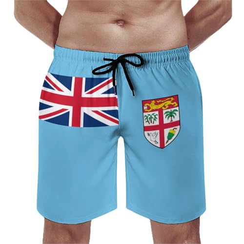 Fiji Flag Pattern Men's Swimming Shorts Quick Dry Trunks Bathing Short Casual Lounge Shorts with Mesh Lining A4