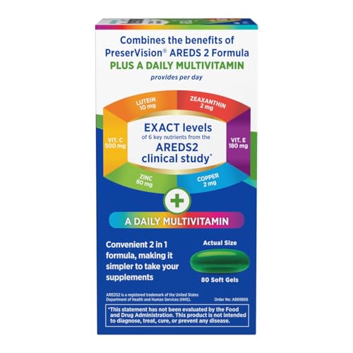 Image of PreserVision AREDS 2 + Multivitamin Eye Vitamins, 2-in-1, 80 Softgels | AREDS 2 eye health supplement, lutein, zeaxanthin, zinc, vitamins C D E, macular support*, #1 eye doctor recommended brand1