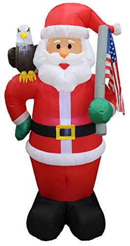 6 Foot Tall Lighted Christmas Inflatable Patriotic Santa Claus with Eagle and American Flag Yard Art Decoration
