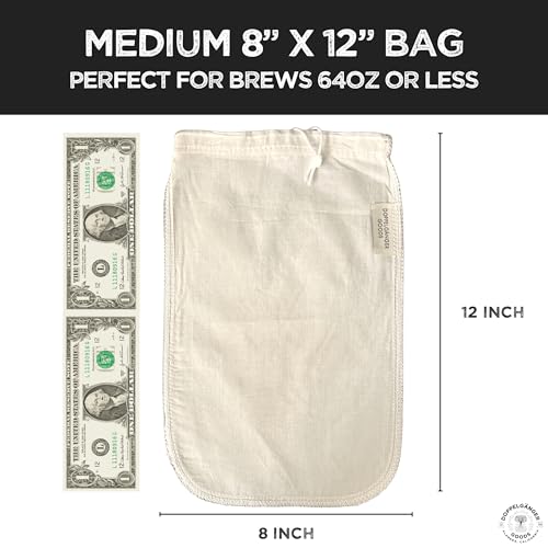 (2-Pack, Medium 8in x 12in) Organic Cotton Cold Brew Coffee Bag - Designed in California - Reusable Coffee Filter with EasyOpen Drawstring Cold Brew Maker for Pitchers, Mason Jars, & Toddy Systems