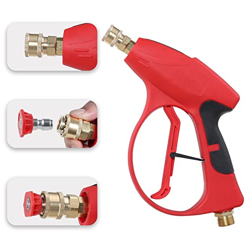 Image of Sooprinse Short Pressure Washer Gun 3000 PSI, 7 Inch Replacement Extension Curved Wand, 5 Nozzle Tips, M22-14 Inlet