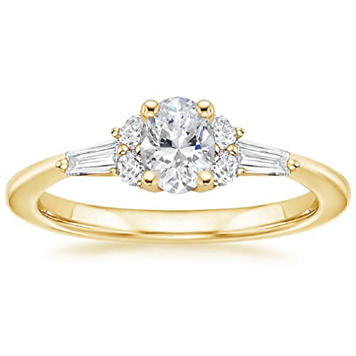 14K Solid Yellow Gold Handmade Engagement Ring 1.0 CT Oval Cut Moissanite Diamond Solitaire Wedding/Bridal Ring Set for Womens/Her Proposes Ring