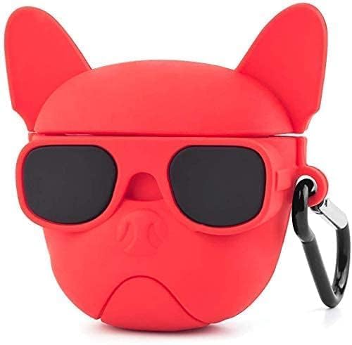 Image of Dezet Cute Soft Silicone Pouh Case for Airpods Pro GEN-2 (2022) � 3D Cartoon Animal Character Cover with Keychain Ring, Shockproof & Dustproof Protective Case for Kids & Girls (BULDOG RED)