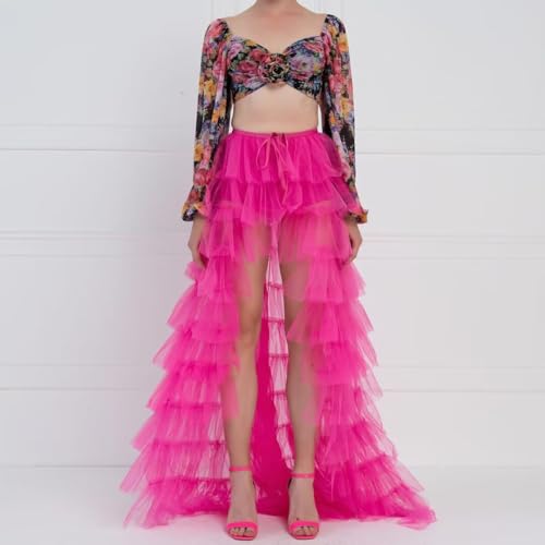 WDPL Women's Long High Waist Pleated Layers Bubble Ruffles Party Tulle Skirt2