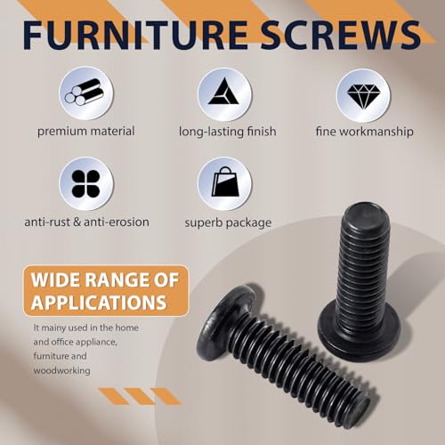Image of 3 /16-24 x 3 /8 inch (30 Pack) Flat Head Hex Socket Cap Screws Bolts, Black Oxide 304 Stainless Steel 18-8, Hex Drive, Fully Machine Thread Furniture Bolts, with Hex Spanner