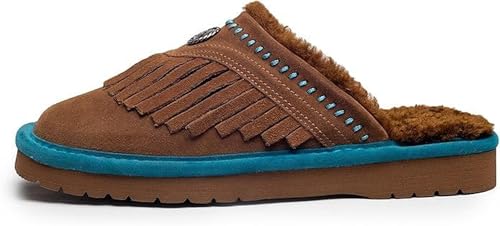 Image of ARIAT Women's Jackie Square Toe Warm Soft Genuine Suede Leather Indoor Outdoor Slippers with Plush Collar