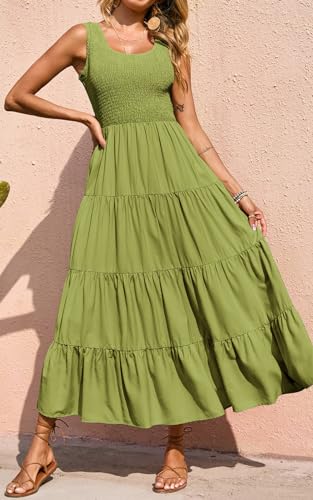 Image of PRETTYGARDEN Women's 2026 Casual Loose Plain Maxi Sundress Smocked Tank Dress Sleeveless Summer Beach Tiered Long Dresses