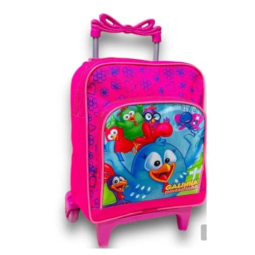 Mochila Infantil de Rodinhas Pequena Escolar Personagem Galinha Desenho