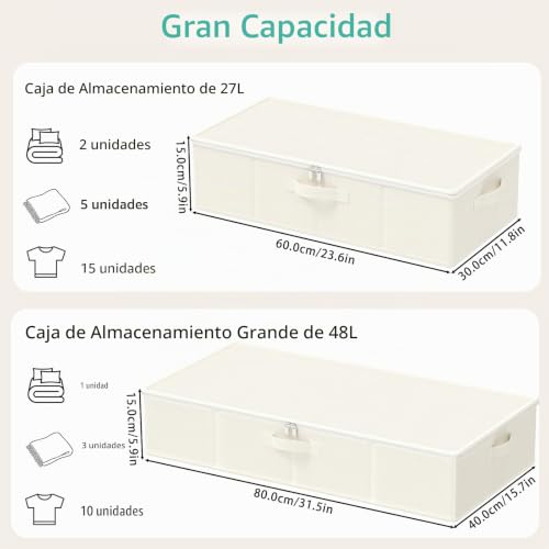 Caja organizador de ropa bajo cama con diseño textil beige de alta capacidad pack de 2 4