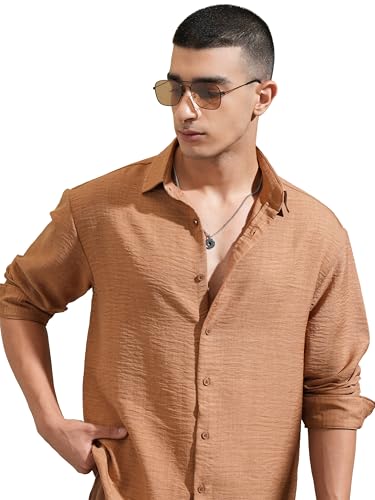 Image of Highlander Men's Relaxed Fit Shirts | Self Design | Long Sleeves | Spread Collar | Casual Shirts | Stylish Shirt