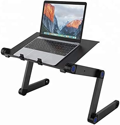 Adjustable Vented Laptop Table Laptop Computer Desk Portable Bed Tray Book Stand Push Button Joints up to 17" (Black) (Black)