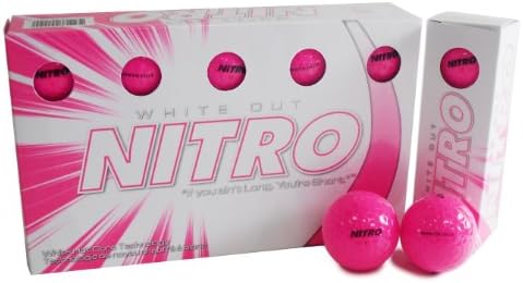 Nitro Long Distance Peak Performance Golf Balls (15PK) All Levels White Out 70 Compression High Velocity White Hot Core Long Distance Golf Balls USGA Approved-Total of 15-Hot Pink