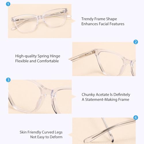 Image of Firmoo Blue Light Blocking Glasses for Computer Reading Womens Cat Eye Acetate Frame Spring Hinge 0.0x Clear