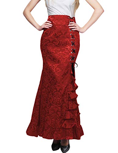 ECDAHICC Women's Gothic Vintage Victorian Steampunk Lace-Up Tiered Ruffled Fishtail Mermaid Maxi Skirt2