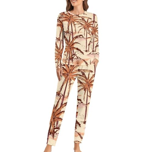 Pyjama femme Cocotiers t-shirt manches longues contre les nuits fraîches