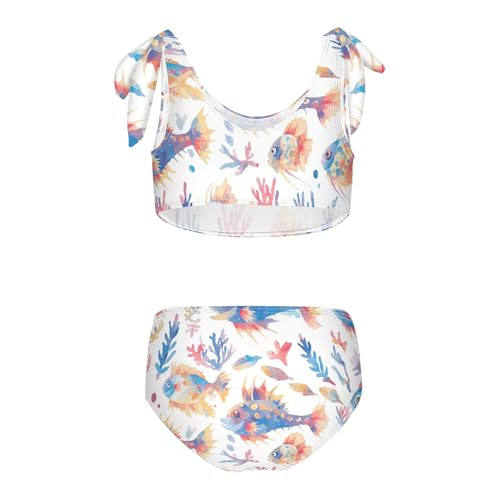 KLL Puffer Hawaiian Fish and Seaweed Girls' Two Pieces Bikini Set Scoop Neck Swimsuits Swimwear Adjustable Strap2