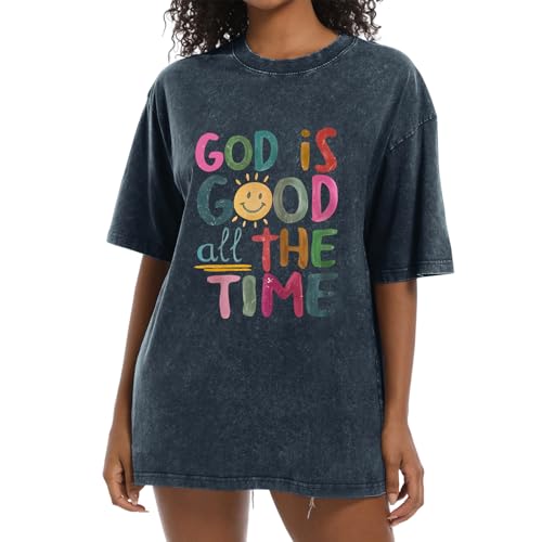 Image of Christian Shirts for Women Oversized God is Good Tshirt Vintage Religious Jesus Tees Inspirational Bible Verse Tops