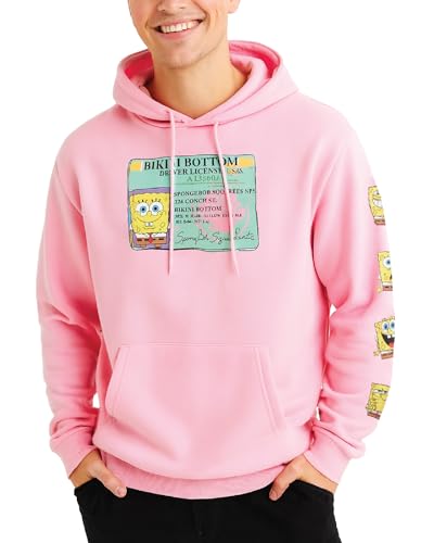 Nickelodeon Mens Hoodies SpongeBob and Patrick Fleece Graphic Sweatshirts Size Large Spongebob Pink