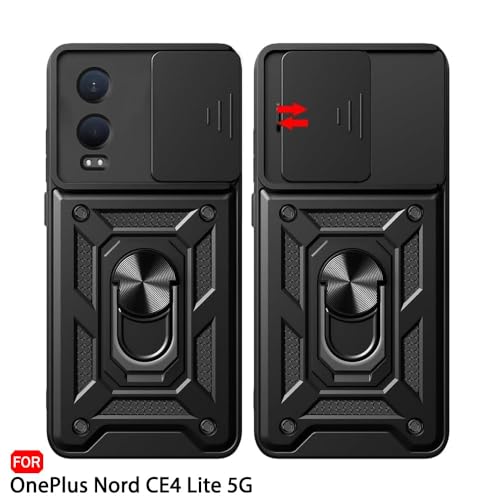 Image of Luxe Back Cover for OnePlus Nord CE 4 Lite 5G | D10 Tough Armor | Sliding Camera Shield | 360 Protection | Kickstand Ring Holder | Military-Grade Shockproof Bumper