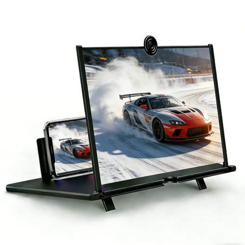 Phone Magnifier Screen for Movies 12 3D HD Foldable Screen Magnifier for Cell Phone Anti-Blue Light Big Screen Enlarger for All Smartphones Black