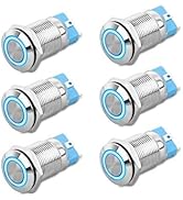 Thlevel 6Piezas 12mm Interruptor de Botón Autoblocante con LED Acero Inoxidable Impermeable Inter...