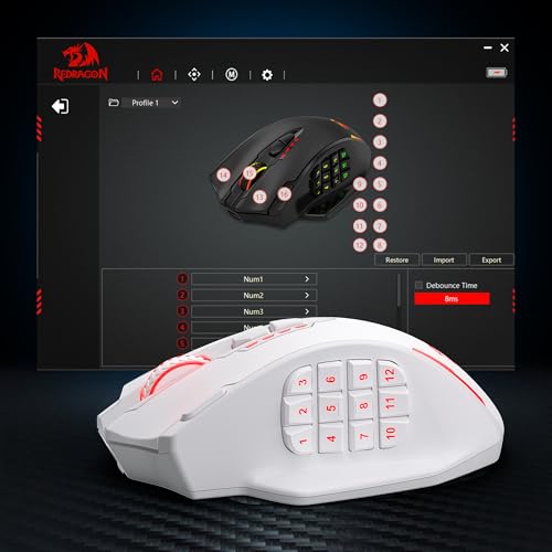 Image of Redragon M913 MAX Wireless Gaming Mouse, 26000 DPI MMO Optical Mouse with 16 Programmable Buttons, BT & 2.4G Wireless, Software Supports DIY Keybinds, White