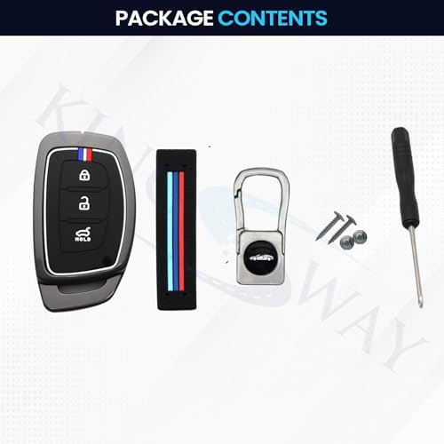 Image of KINGSWAY Hyundai Car Key Cover and Keychain Perfect Shape and Compatible with 3 Buttons Smart Key of All Hyundai Cars, Remote Key Shell, Key Case, Car Key Chain Cover, 360 Protection, Gunmetal Grey