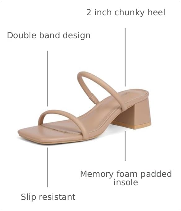 Image of Goderci Women's Chunky Block Low Heeled Sandals | 2 Strap, Square Open Toe, Slip On, Mule Heels