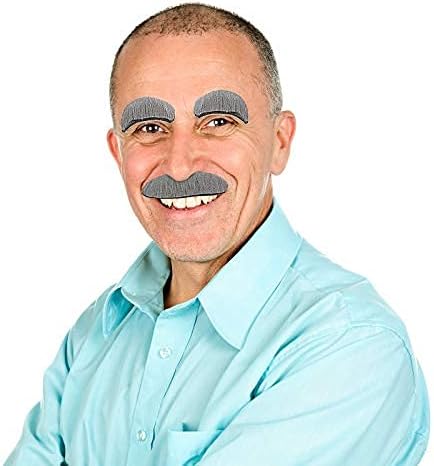 Vista 2 de Skylety 2 piezas de disfraz facial de anciano para hombre mayor, bigote gris y cejas, para hombres, mujeres y niños, cosplay, fiesta de Halloween