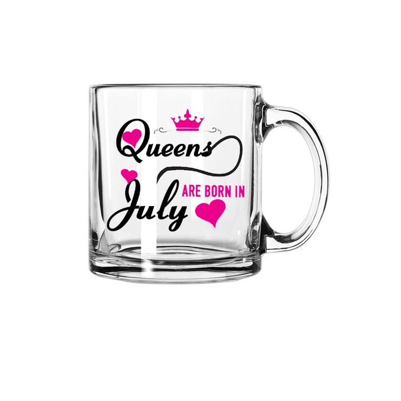 V Kraft "Queens are Born in July Printed Transparent Mug That is Unique Gift for Birthday, Gifting, and Any Other Special Day| Coffee Mug & Tea Cup | Pack of 1, 330ml (July)