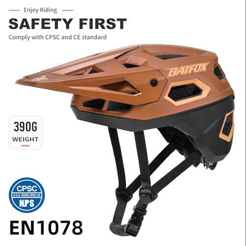 BATFOX Bike Helmet,Mountain Bike Helmet Helmets for Men Women Adults Youth (Brown, L(55-59CM))