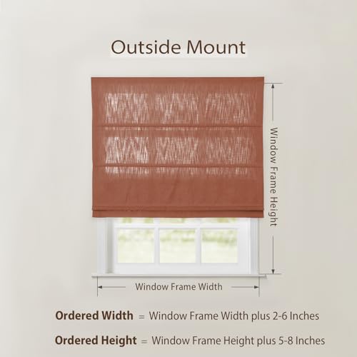 Image of TWOPAGES Isabella No Drill Cordless Roman Shade Linen Textured Cotton Roman Blind for Windows, Custom Made Room Darkening Blackout Roman Window Shade, Hardware Included, Rust Red, 1 Piece