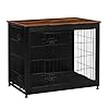 DWANTON Dog Crate Furniture with Cushion, Wooden Kennel Table with Double Doors, Indoor Dog House, Medium Size, 32.5″ L, Black+Rustic Brown