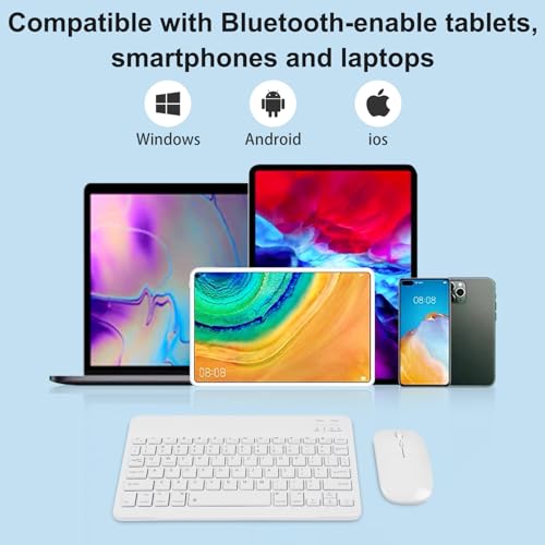 Image of Bluetooth Keyboard and Mouse Combo Ultra-Slim Portable Rechargeable Compact Wireless Mouse Keyboard Set for Pad /iPad Pro /iPad Mini /iPad Air Mac OS,Android Windows iOS and Above(White)