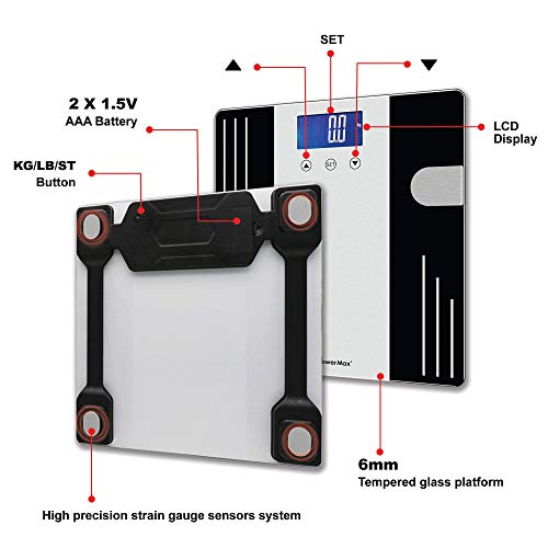 Image of PowerMax Fitness� Multi-User Digital Body Fat Scale - Smart BMI & Weight Scale, Body Composition Analyser with 12 User Memory, Human Body Capacity (Model: BCA-07)