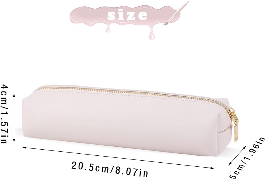 iSuperb PU Pencil Case Leather Pen Bag Slim Pencil Pouch Lovely Stationery Bag Portable Cosmetic Bag Zipper Organizer Bag (White)