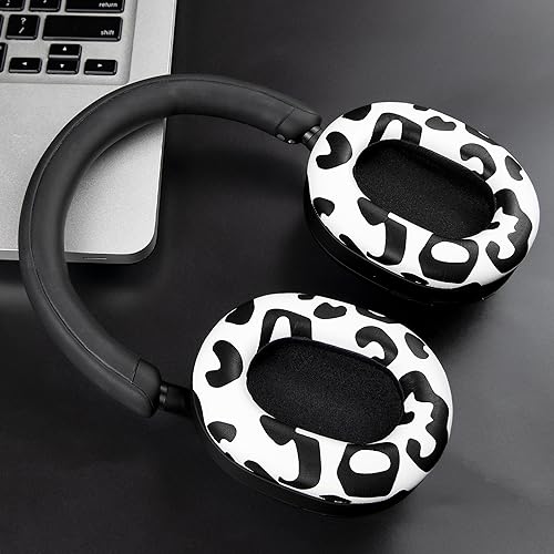 Image of SOULWIT Protein Leather Replacement Earpads for Sony WH-1000XM5 (WH1000XM5) Noise Canceling Headphones, Ear Pads Cushions with Noise Isolation Memory Foam, Added Thickness - Snow Leopard