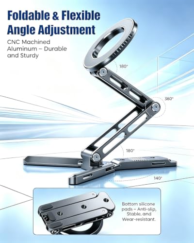 Image of CAMBOFOTO Magnetic Phone Holder for iPhone, Aluminum Mini Tripod Stand Grey