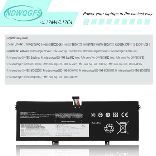 Image of L17C4PH1 L17M4PH1 Laptop Battery for Lenovo Yoga Lenovo Yoga 7 Pro Pro-13IKB C930 C930-13IKB C930-13IKB-81EQ 81C4 81EQ Series L17M4PH2 L17L4PH2 5B10Q82425 5B10Q82426