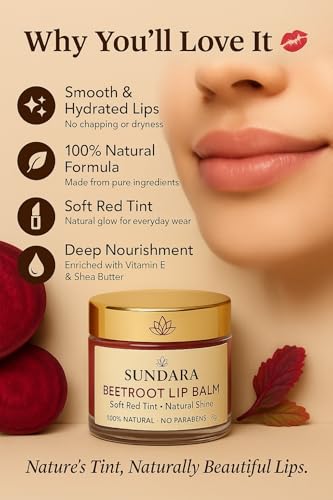 Image of SUNDARA Beetroot Lip Balm 8g for Dry & Chapped Lips | Shea Butter, Vitamin E & Natural Oils | Moisturizing Lip Care for Soft, Smooth & Naturally Healthy Lips | Beetroot Flavor Lip Balm for Men & Women