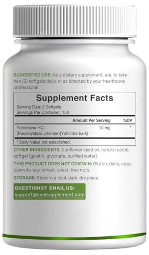 yohimbine hcl 10mg 300 softgels 5 month supply extra strength plant based