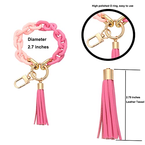 Mythdone Chunky Chain Link Wristlet Keychain Acrylic Bangle Key Ring Bracelet Key Chain Cute Boho Modern Car Keychain Holder (Pink) #TOP3